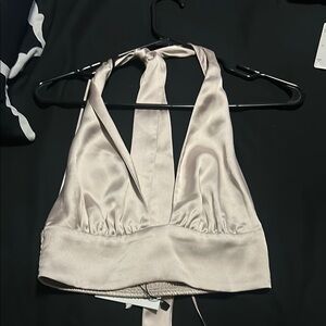 Garage Satin Halter Crop Top in Cream